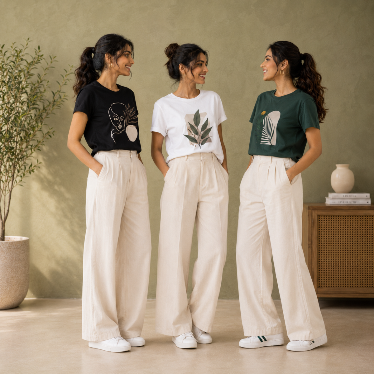 Pack of 3  Women Cotton T-Shirt Trouser Set (T-14)