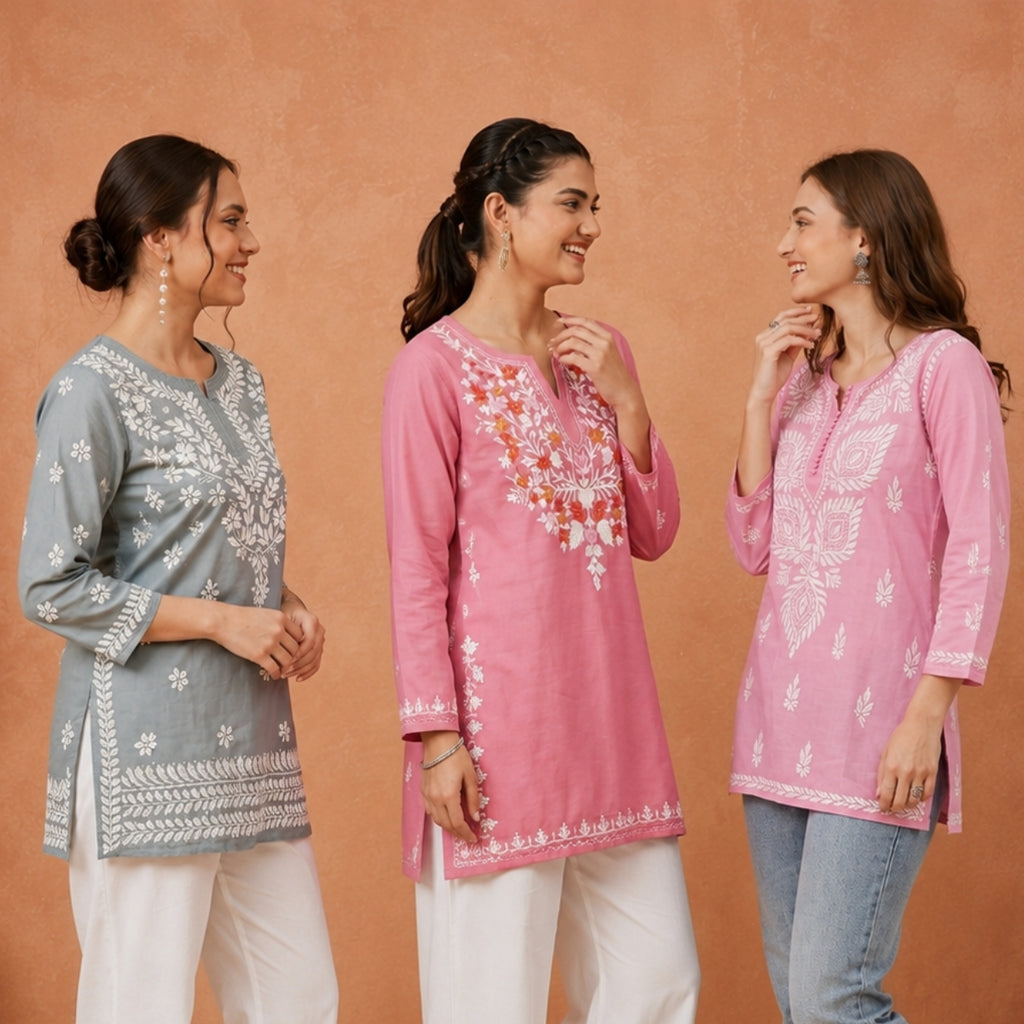 3 Chikankari Short Kurtis | CSK-04