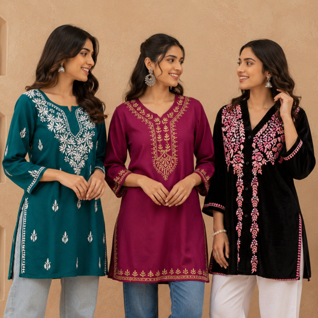 3 Chikankari Embroidery Short Kurtis | CSK-05
