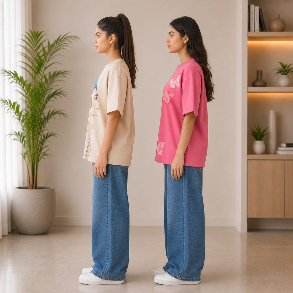 Pack of 2 Casual T-Shirts | Oversized Printed T-Shirt Combo Pack |  TT-012
