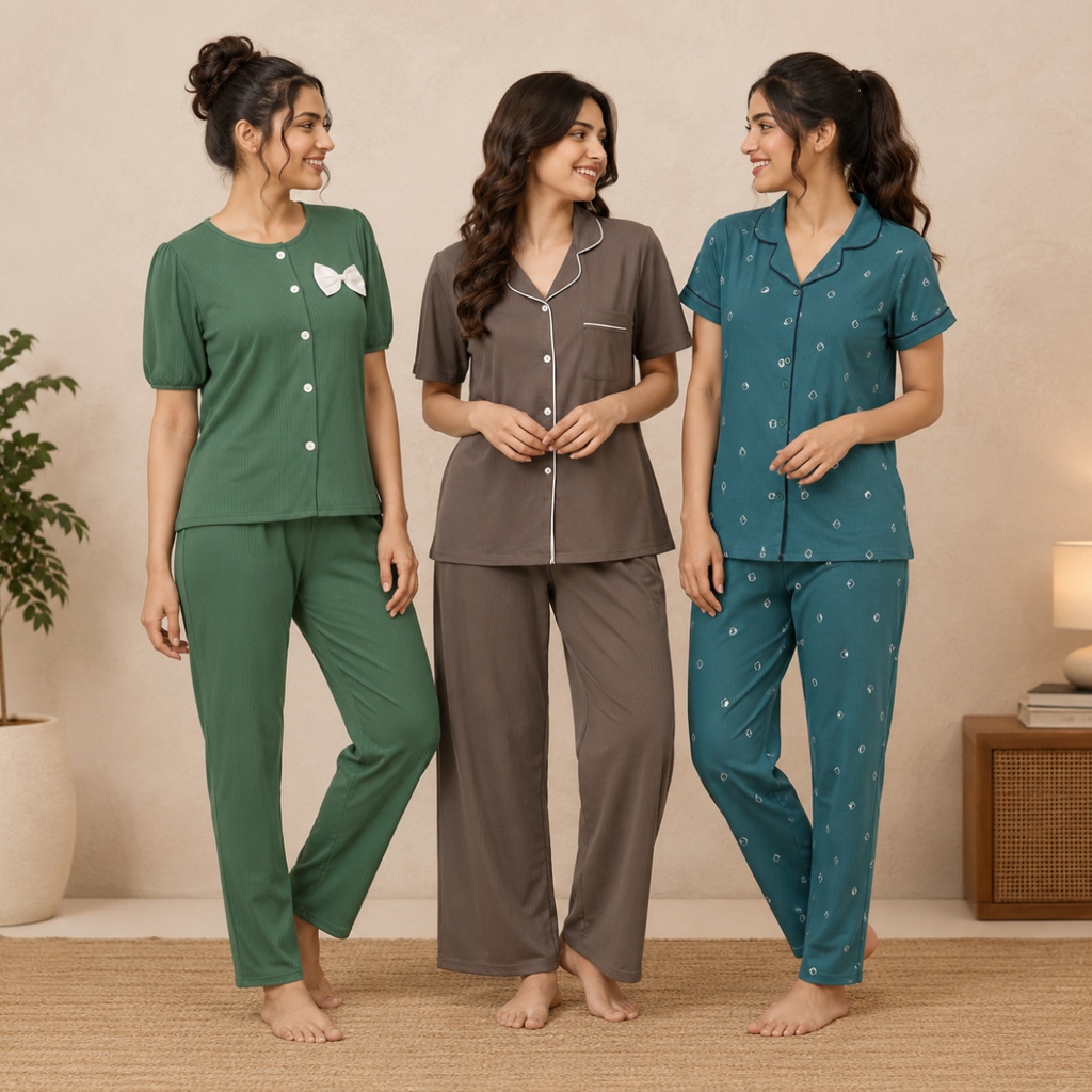 3-Pack | Cotton Night Suit | Floral Printed Wear | NG-011