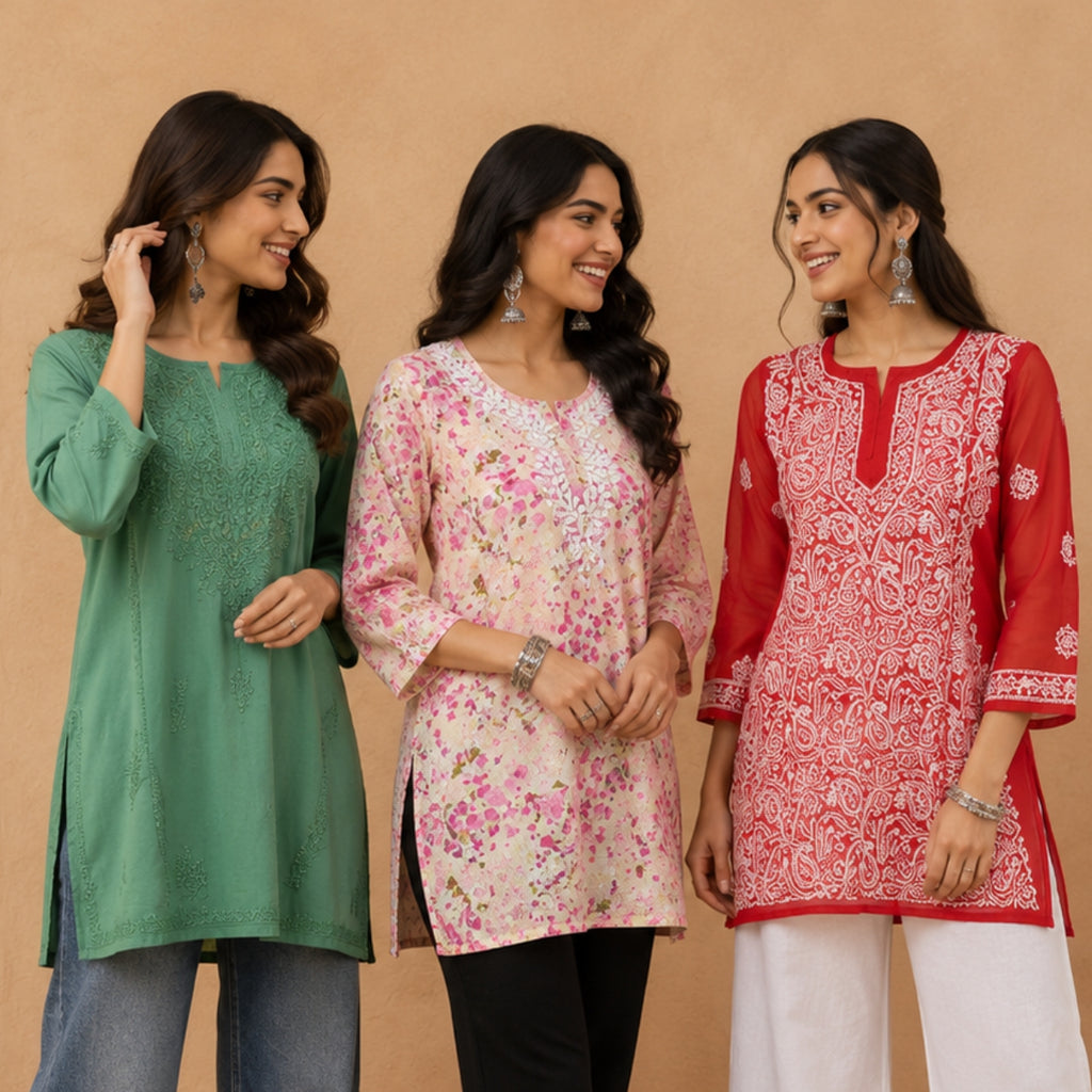 3 Chikankari Embroidery Short Kurtis | CSK-06