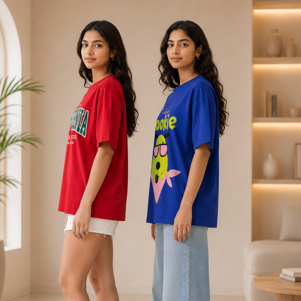 Oversized Printed T-Shirt Combo Pack | Pack of 2 Trendy Tees | TT-03