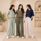 Pack of 3  Women Cotton T-Shirt Trouser Set (T-11)