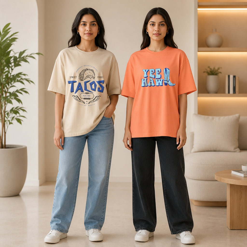 Oversized Printed T-Shirt Combo Pack | Pack of 2 Casual Tees | TT-04