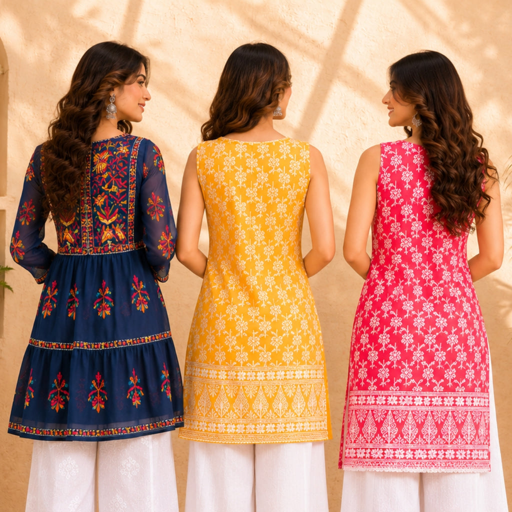 3 Chikankari Embroidery Short Kurtis | CSK-07