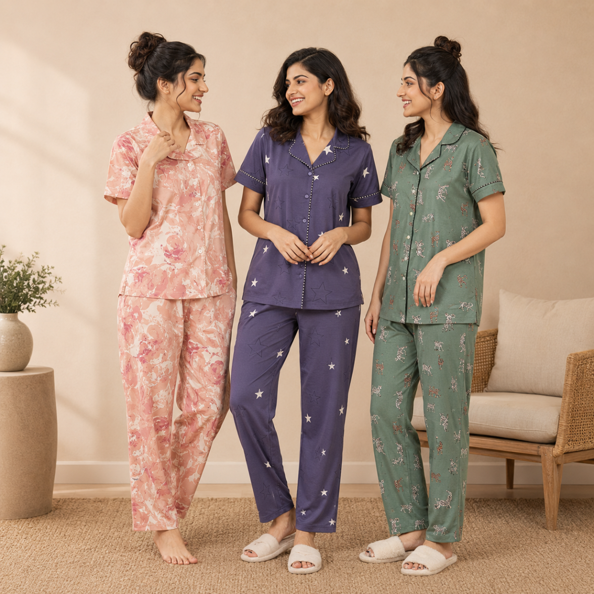 3-Pack | Cotton Night Suit | Floral Printed Wear | NG-013