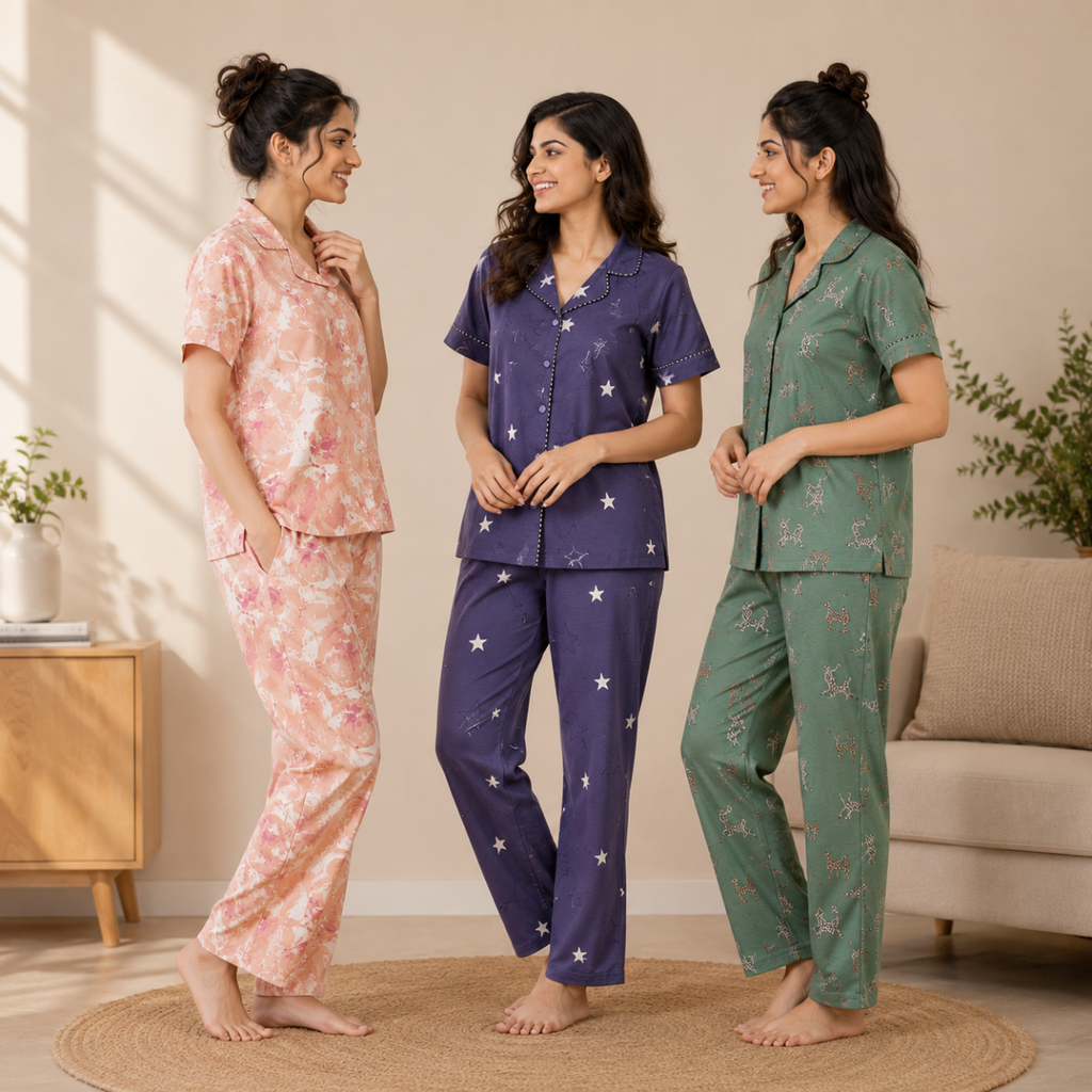 3-Pack | Cotton Night Suit | Floral Printed Wear | NG-013