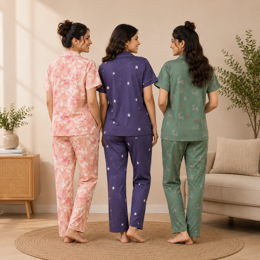 3-Pack | Cotton Night Suit | Floral Printed Wear | NG-013