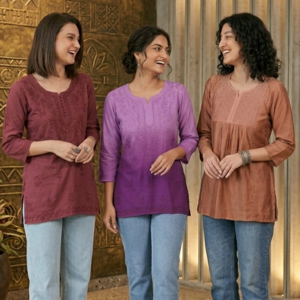 3 Chikankari Embroidery Short Kurtis | CSK-09