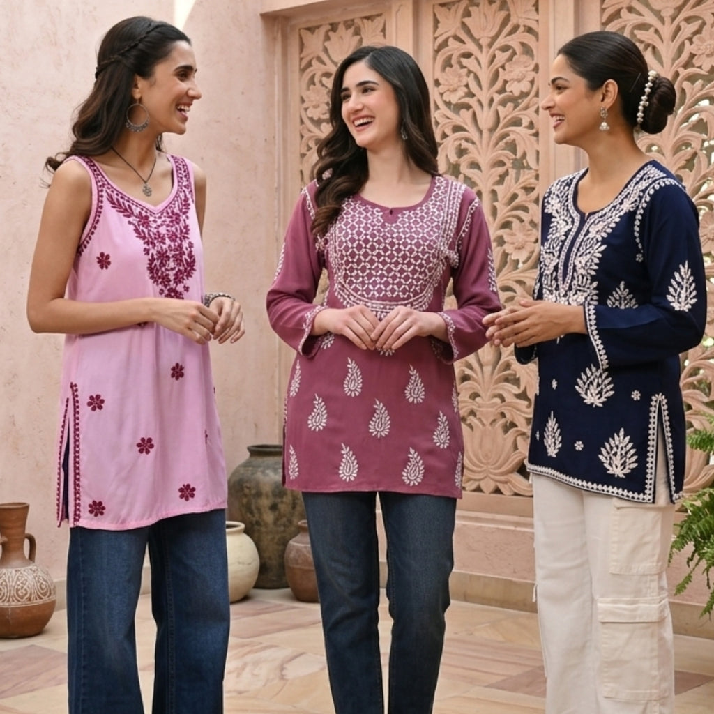 3 Chikankari Embroidery Short Kurtis | CSK-10