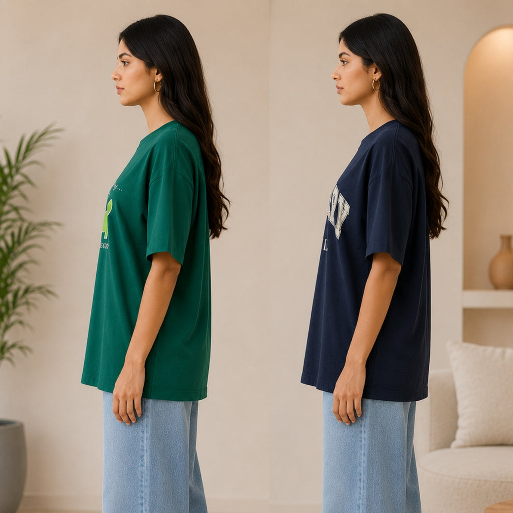 Oversized Printed T-Shirt Combo Pack | Pack of 2 Casual Tees | TT-05