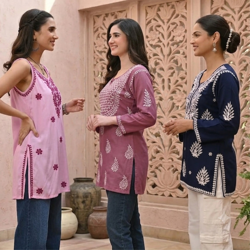 3 Chikankari Embroidery Short Kurtis | CSK-10