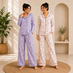 Floral Cotton Night Suit for Women | Pack of 2 |  Full Pajama
