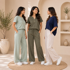 Pack of 3  Women Cotton T-Shirt Trouser Set (T-11)