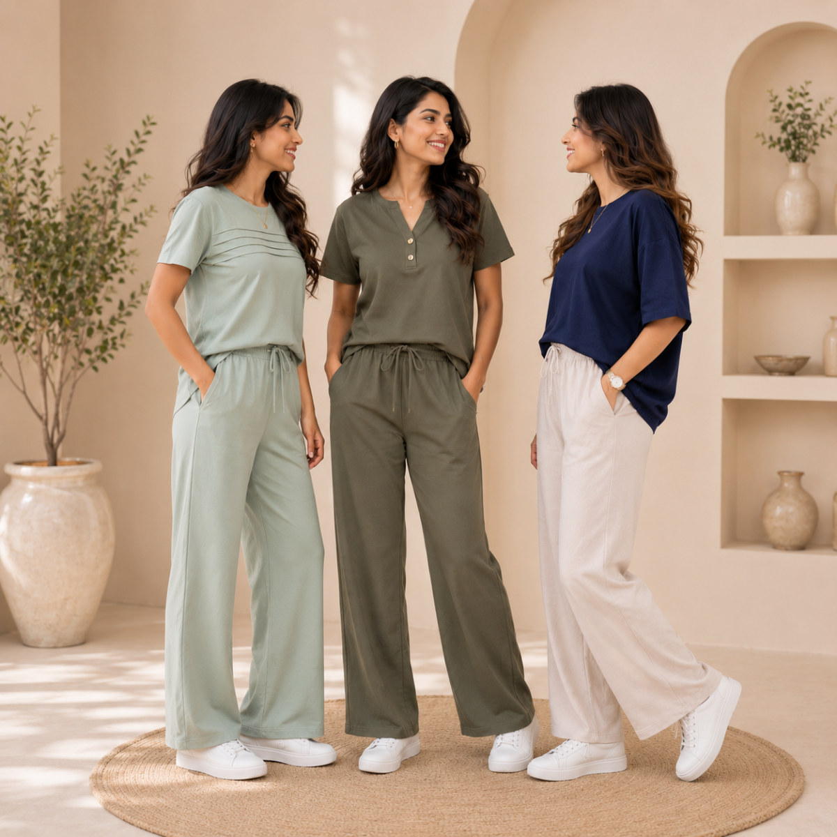 Pack of 3  Women Cotton T-Shirt Trouser Set (T-11)