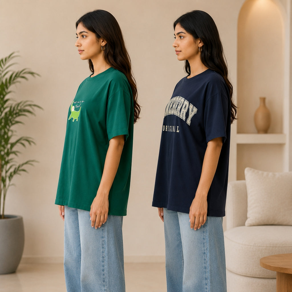 Oversized Printed T-Shirt Combo Pack | Pack of 2 Casual Tees | TT-05