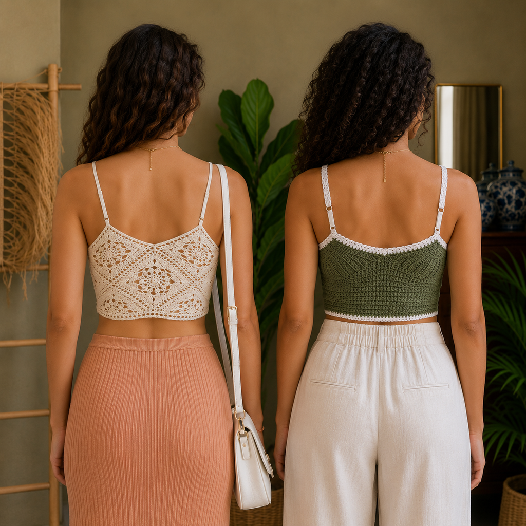 Women’s Crochet Bralette Tops | Pack of 2 | Sleeveless Summer Knit Crop Tops