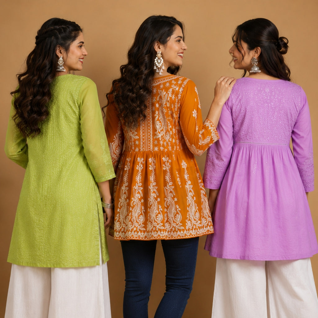 3 Chikankari Short Kurtis | CSK-01