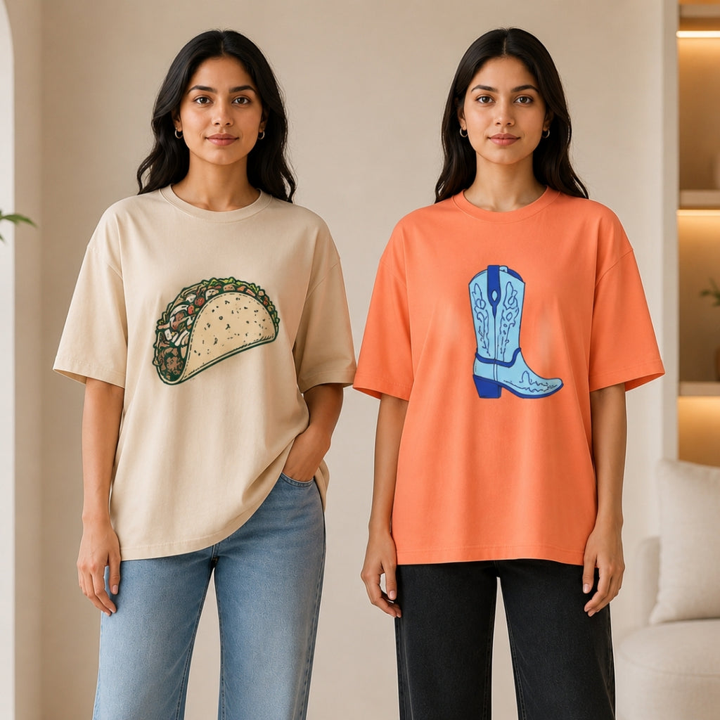 Pack of 2 Casual T-Shirts | Oversized Printed T-Shirt Combo Pack |  TT-014