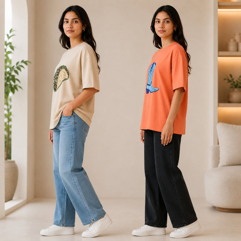 Pack of 2 Casual T-Shirts | Oversized Printed T-Shirt Combo Pack |  TT-014