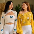 Women’s Crochet Knit Tops | Pack of 2 | Casual Loose Fit Long Sleeve Pullover