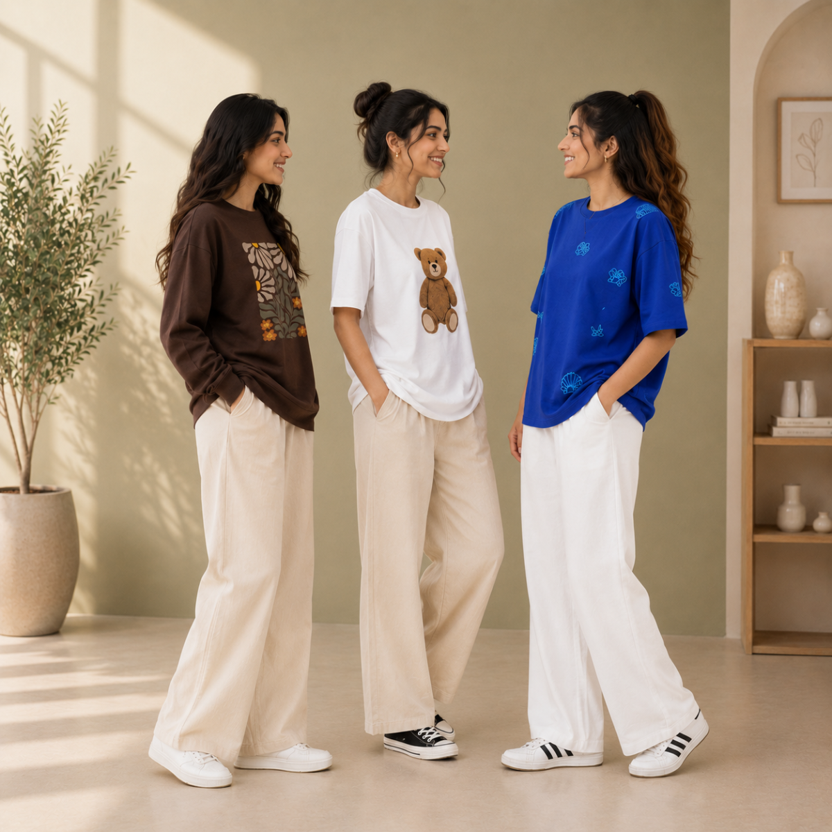 Pack of 3  Women Cotton T-Shirt Trouser Set (T-12)
