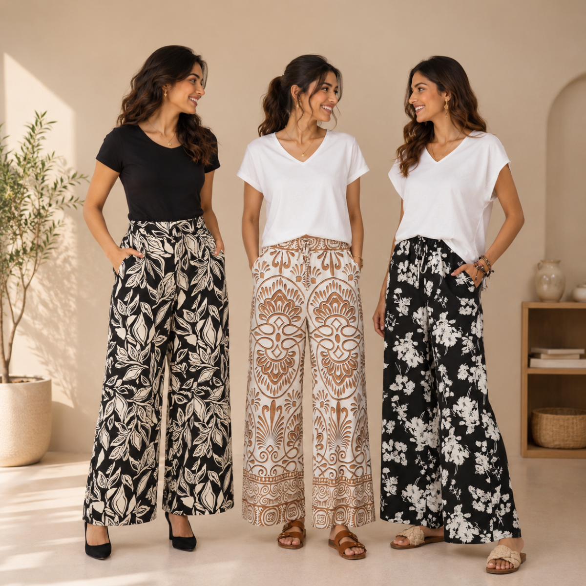 Pack of 3  Women Cotton T-Shirt Trouser Set (T-13)