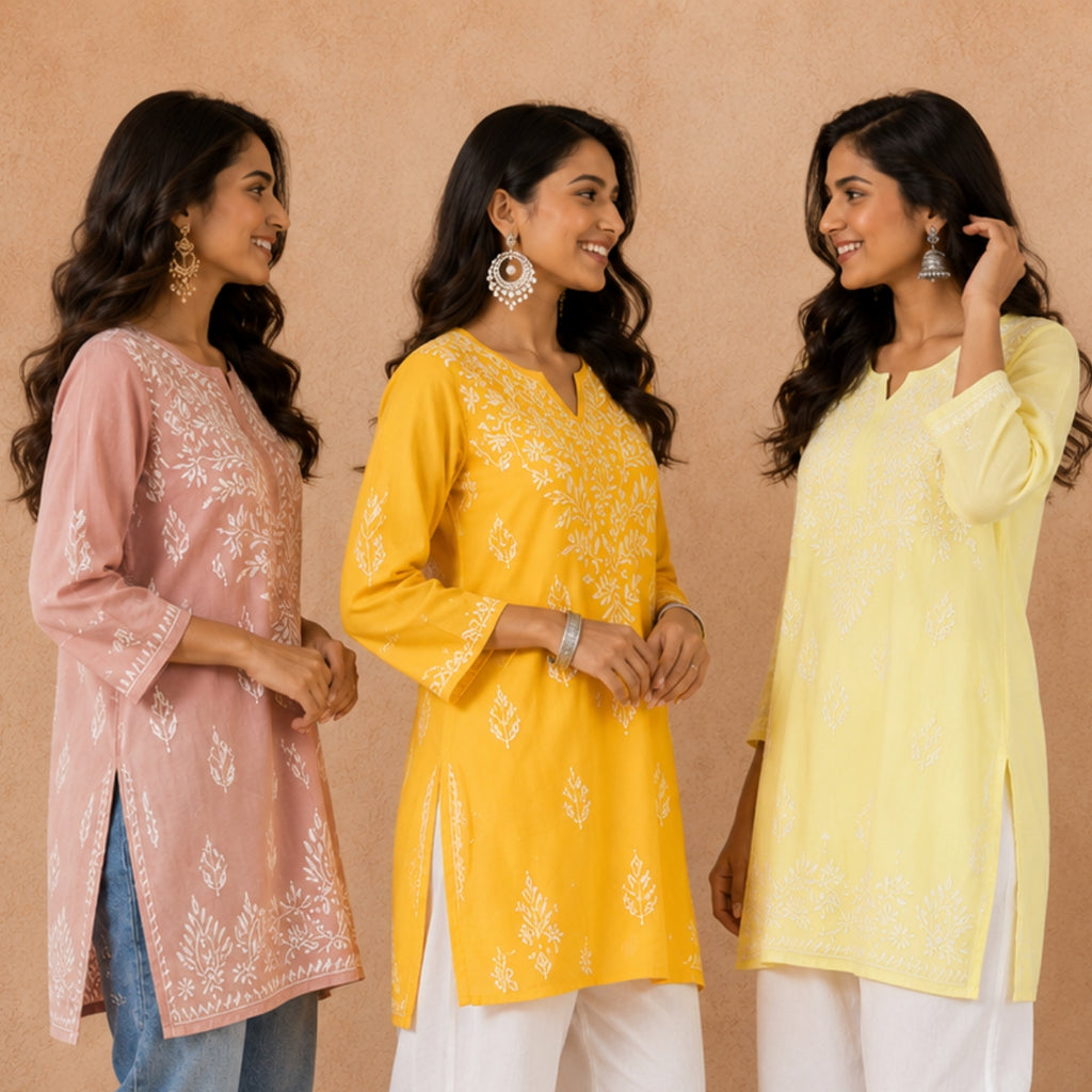 3 Chikankari Short Kurtis | CSK-03