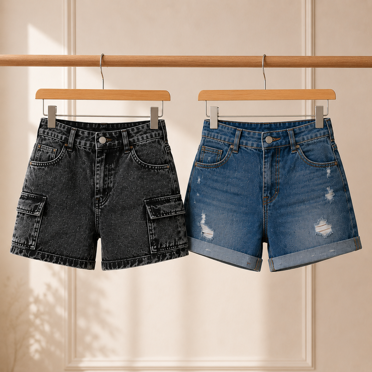 Women’s Denim Cargo Shorts | Pack of 2 | High Waist Casual Daily Wear Shorts