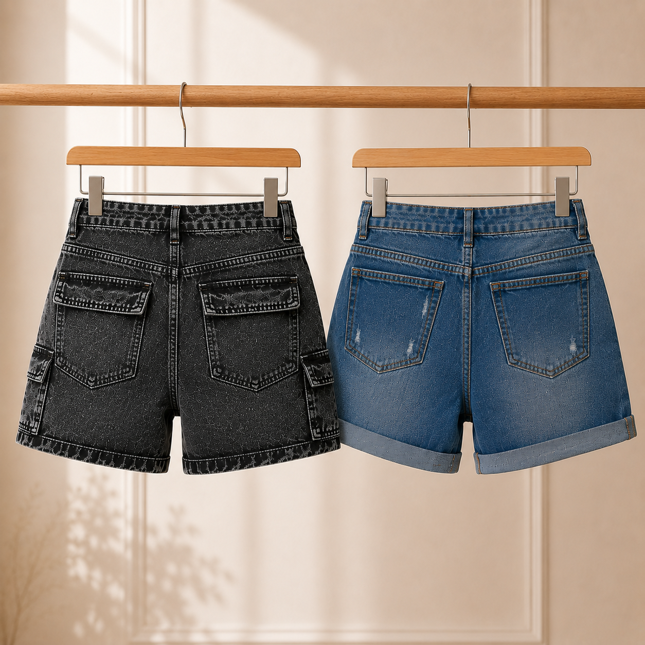 Women’s Denim Cargo Shorts | Pack of 2 | High Waist Casual Daily Wear Shorts