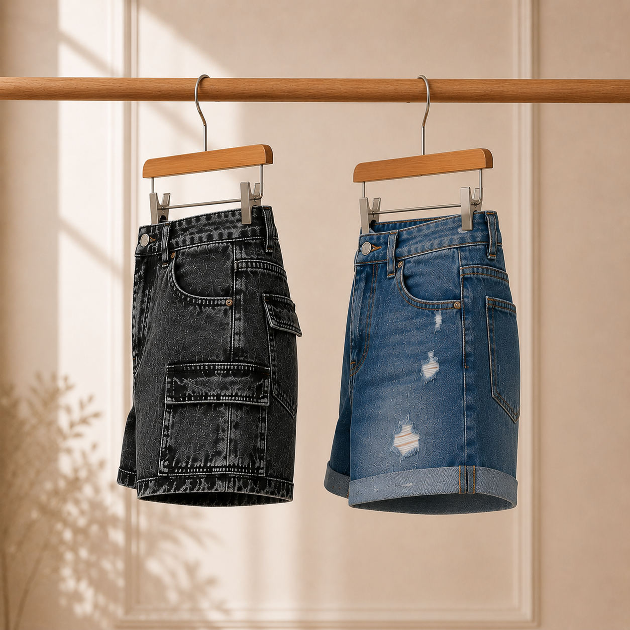 Women’s Denim Cargo Shorts | Pack of 2 | High Waist Casual Daily Wear Shorts