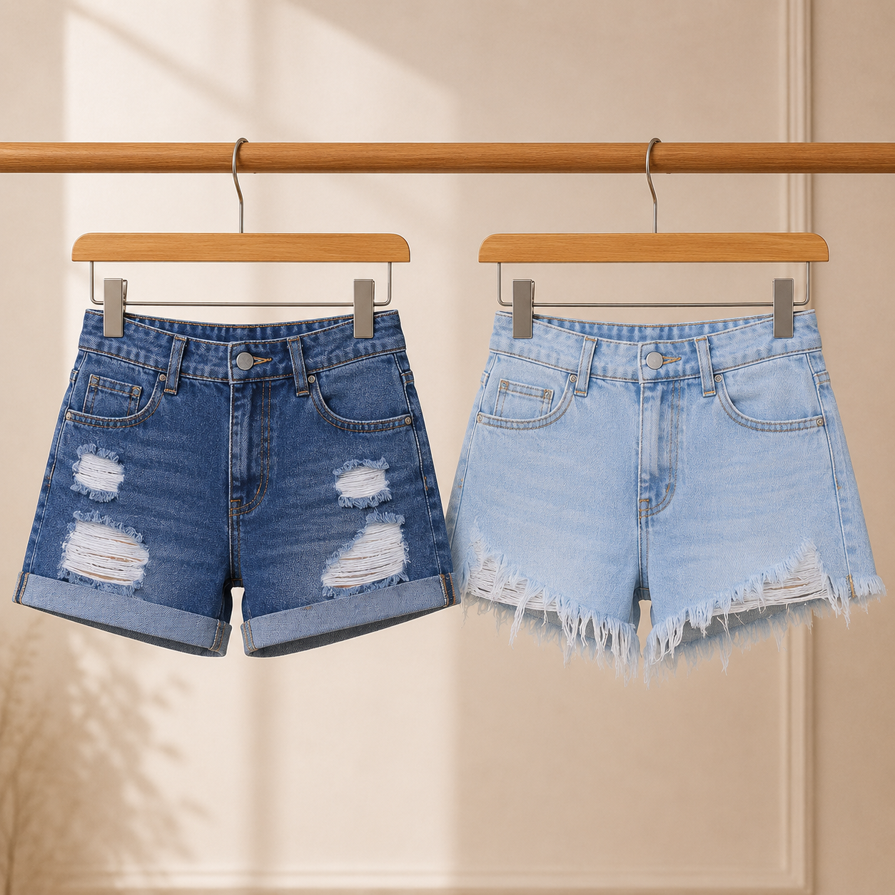 Women’s Denim Casual Shorts | Pack of 2 | High Waist Distressed Daily Wear Shorts