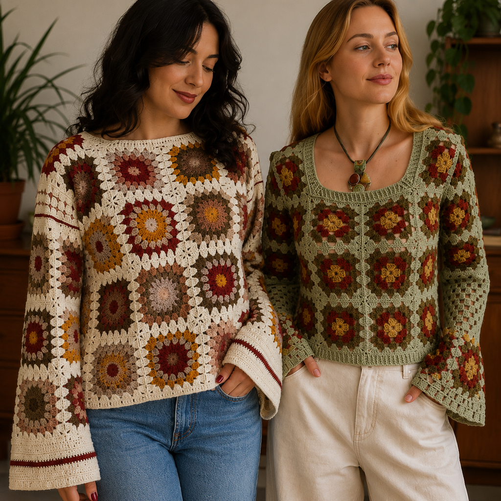 Women’s Crochet Knit Sweaters | Pack of 2 | Full Sleeve Casual Handmade Pattern Tops