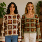 Women’s Crochet Knit Sweaters | Pack of 2 | Full Sleeve Casual Handmade Pattern Tops