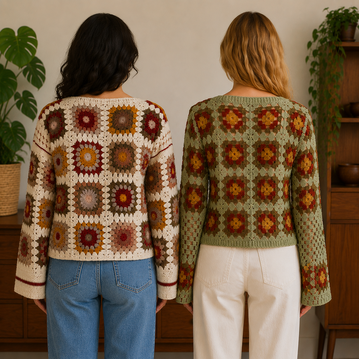 Women’s Crochet Knit Sweaters | Pack of 2 | Full Sleeve Casual Handmade Pattern Tops