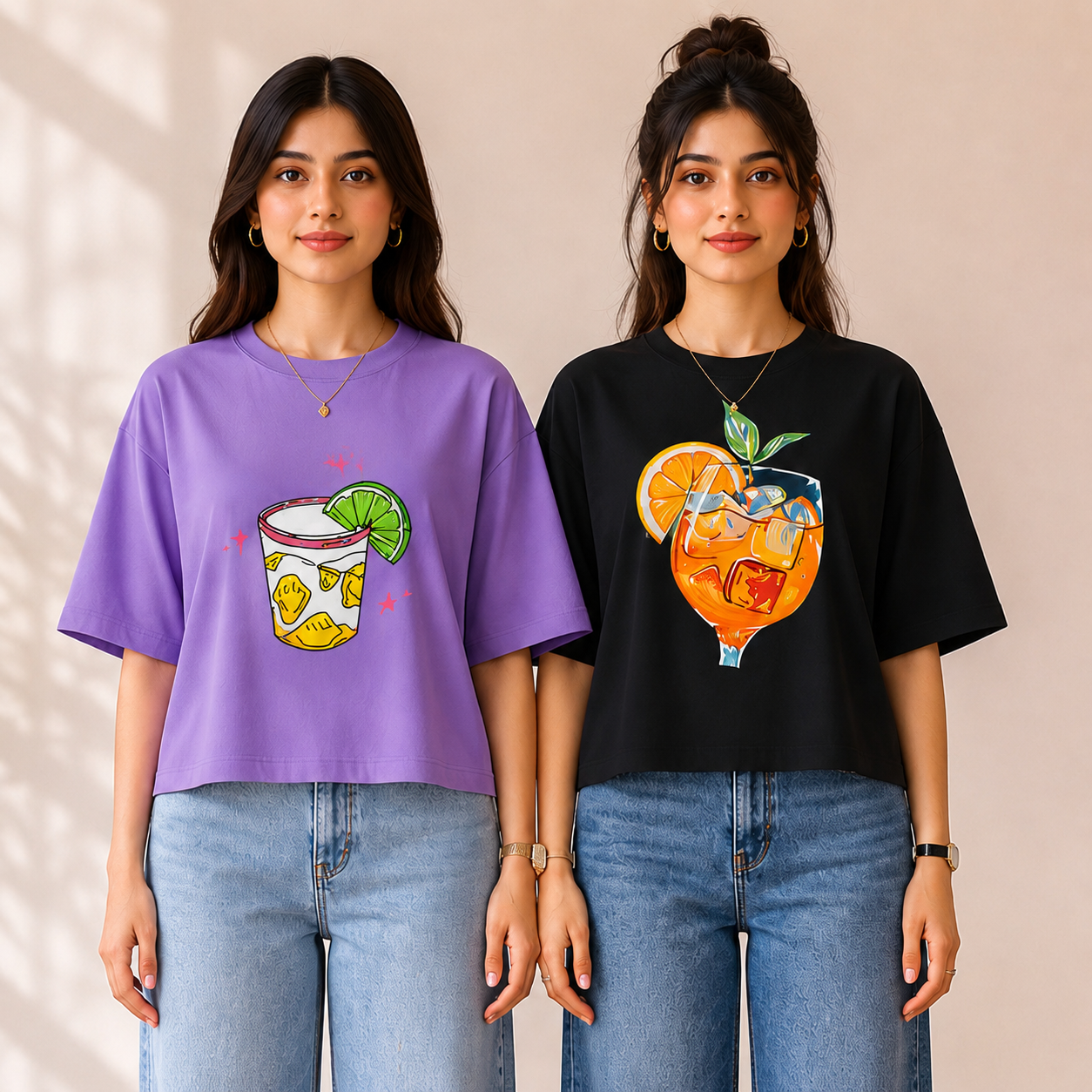 2 Pack Women’s Crop T-Shirt | Casual Oversized Graphic T-Shirts |TT-01