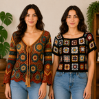 Women’s Crochet Knit Tops | Pack of 2 | Casual Patchwork Pattern Summer Wear