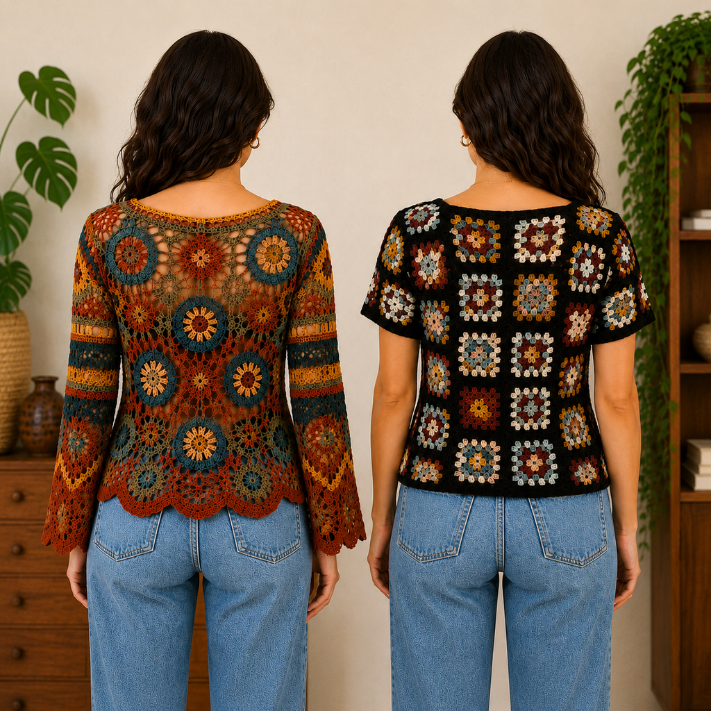 Women’s Crochet Knit Tops | Pack of 2 | Casual Patchwork Pattern Summer Wear