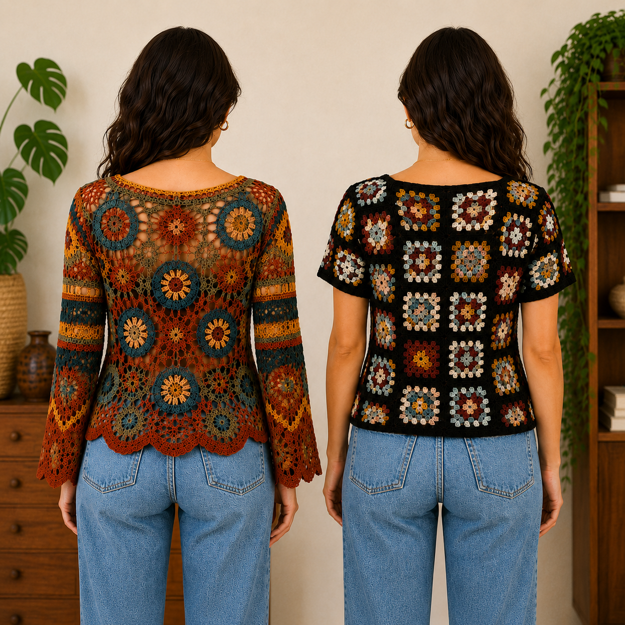 Women’s Crochet Knit Tops | Pack of 2 | Casual Patchwork Pattern Summer Wear