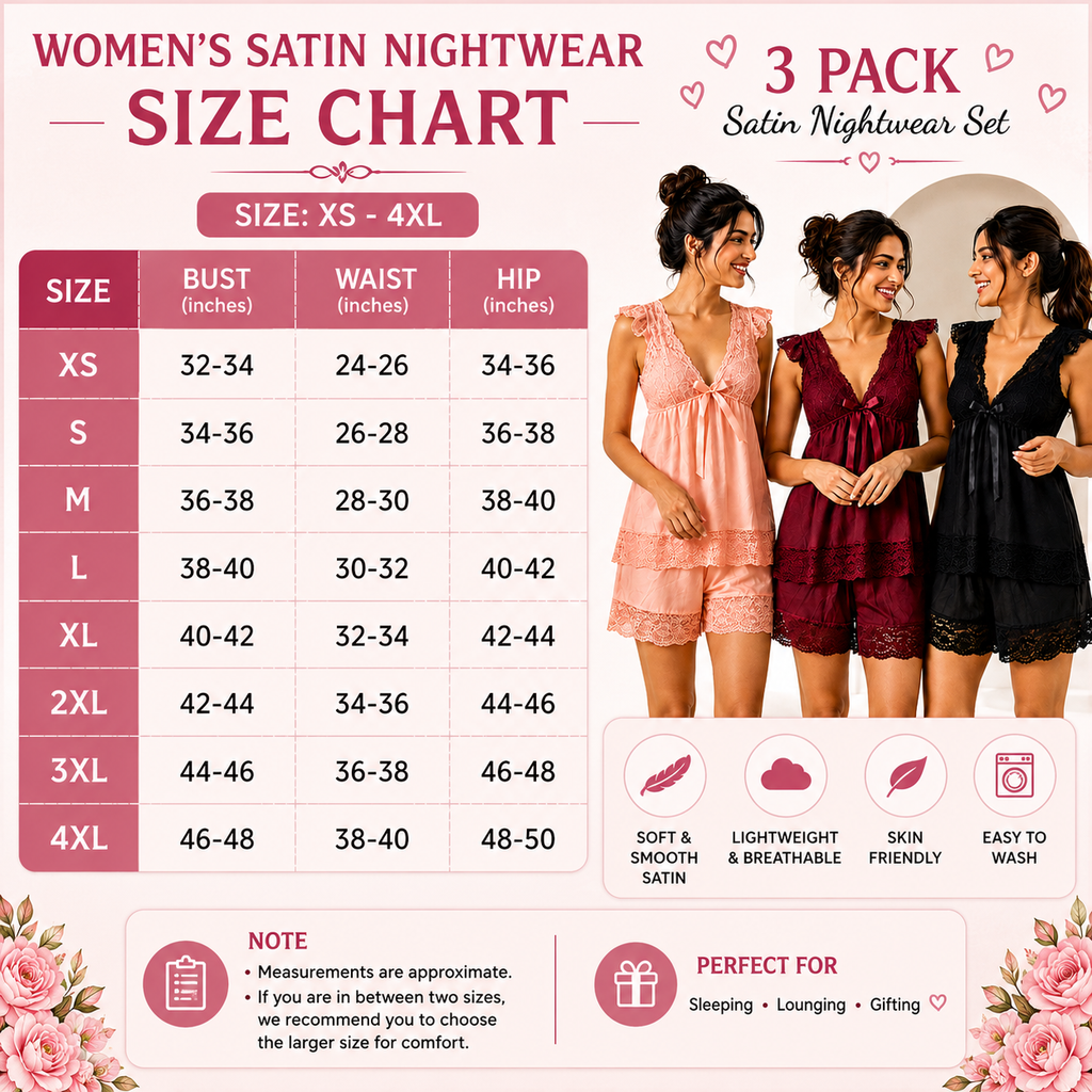 3 Pack Women's Satin Nightwear Set | SNS -01